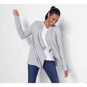 Susan Graver Lifestyle Cashmoozie Knit Cross Over Cardigan Size S Gray NEW
